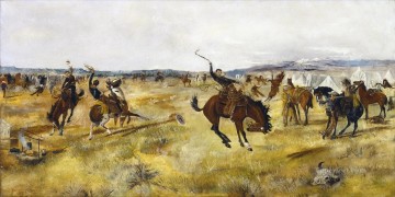 インディアナ カウボーイ Painting - カウボーイと野生の馬